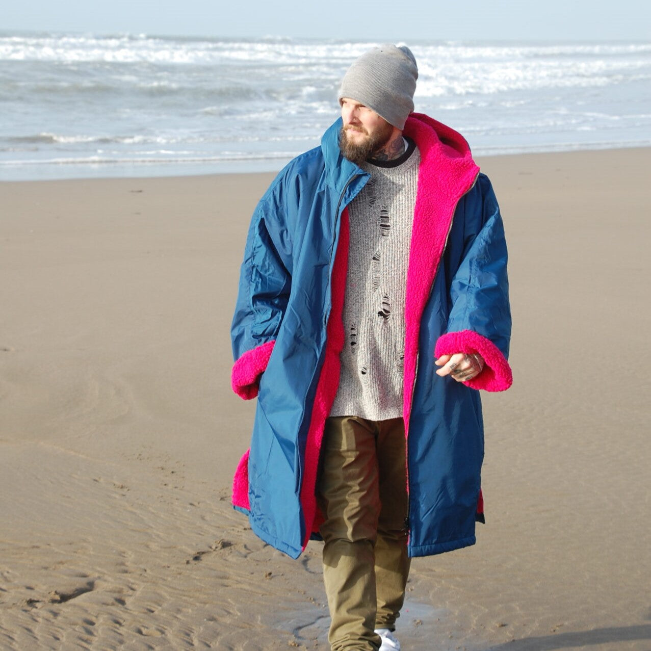 Sola Adult Waterproof Changing Coat - Navy/Pink