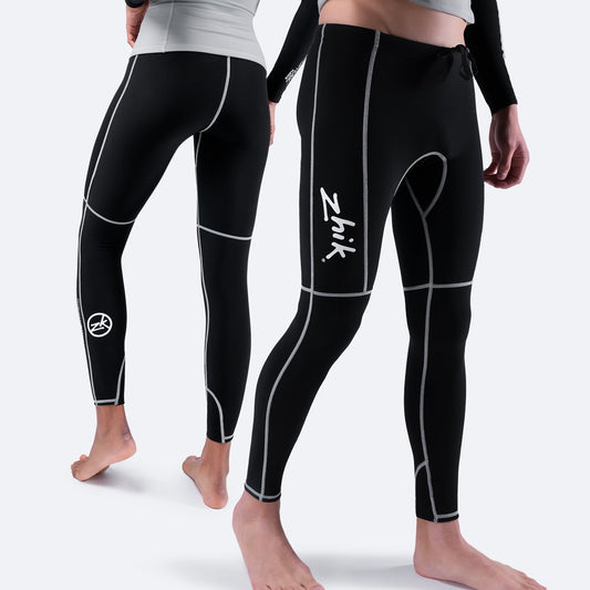 Black wetsuit pants with Zhik branding on a white background