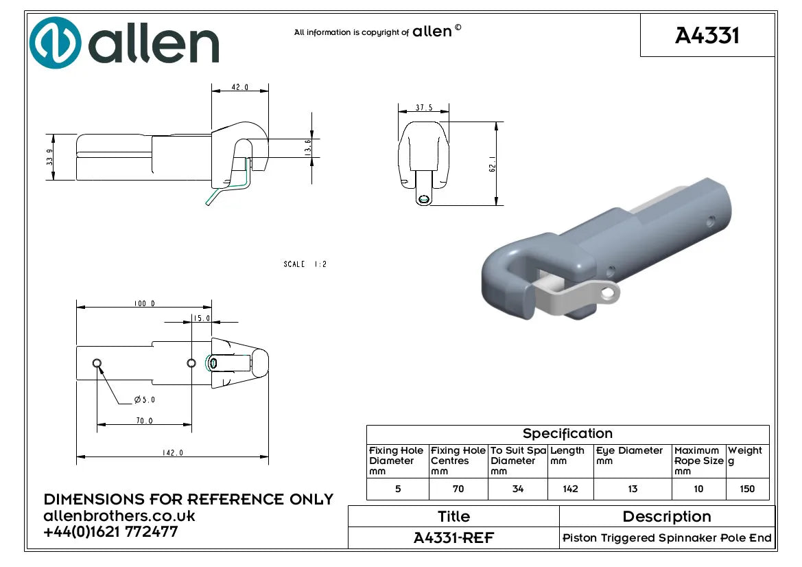 Allen 38mm Spinnaker Pole Piston End