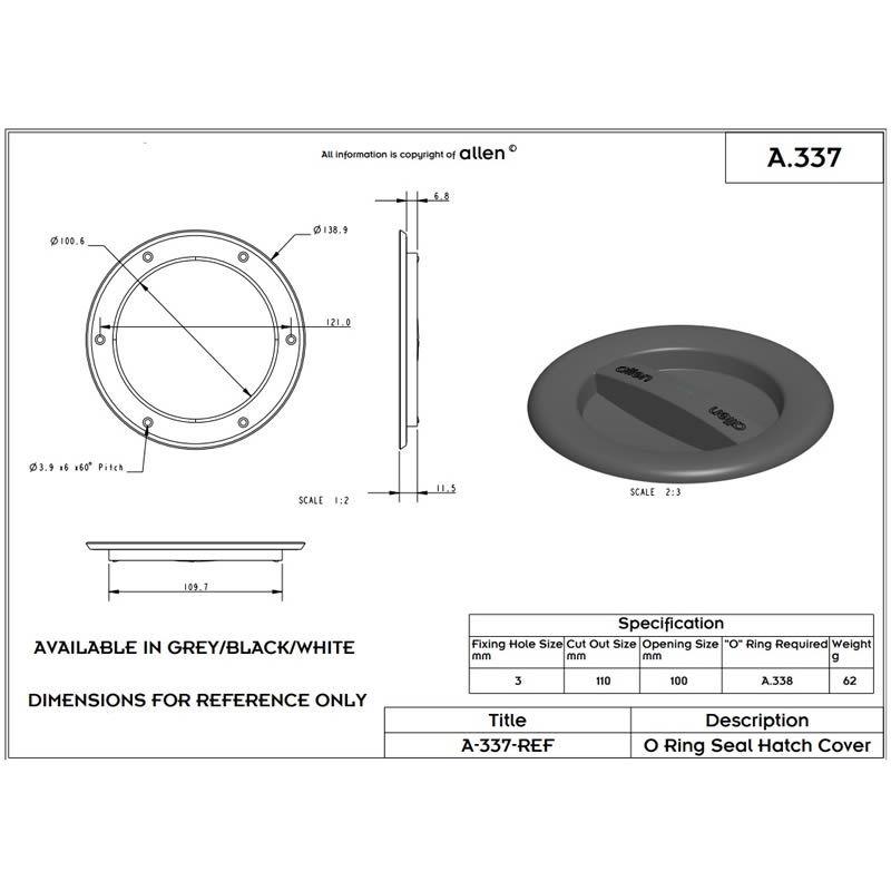 Allen Inspection Hatch 4" 100mm Grey