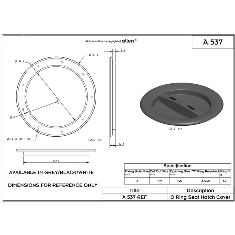 Allen Inspection Hatch 6" 145mm Grey