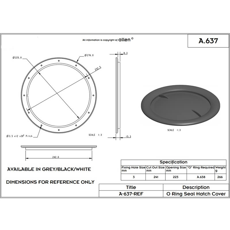 Allen Hatch Cover 9" 223mm White