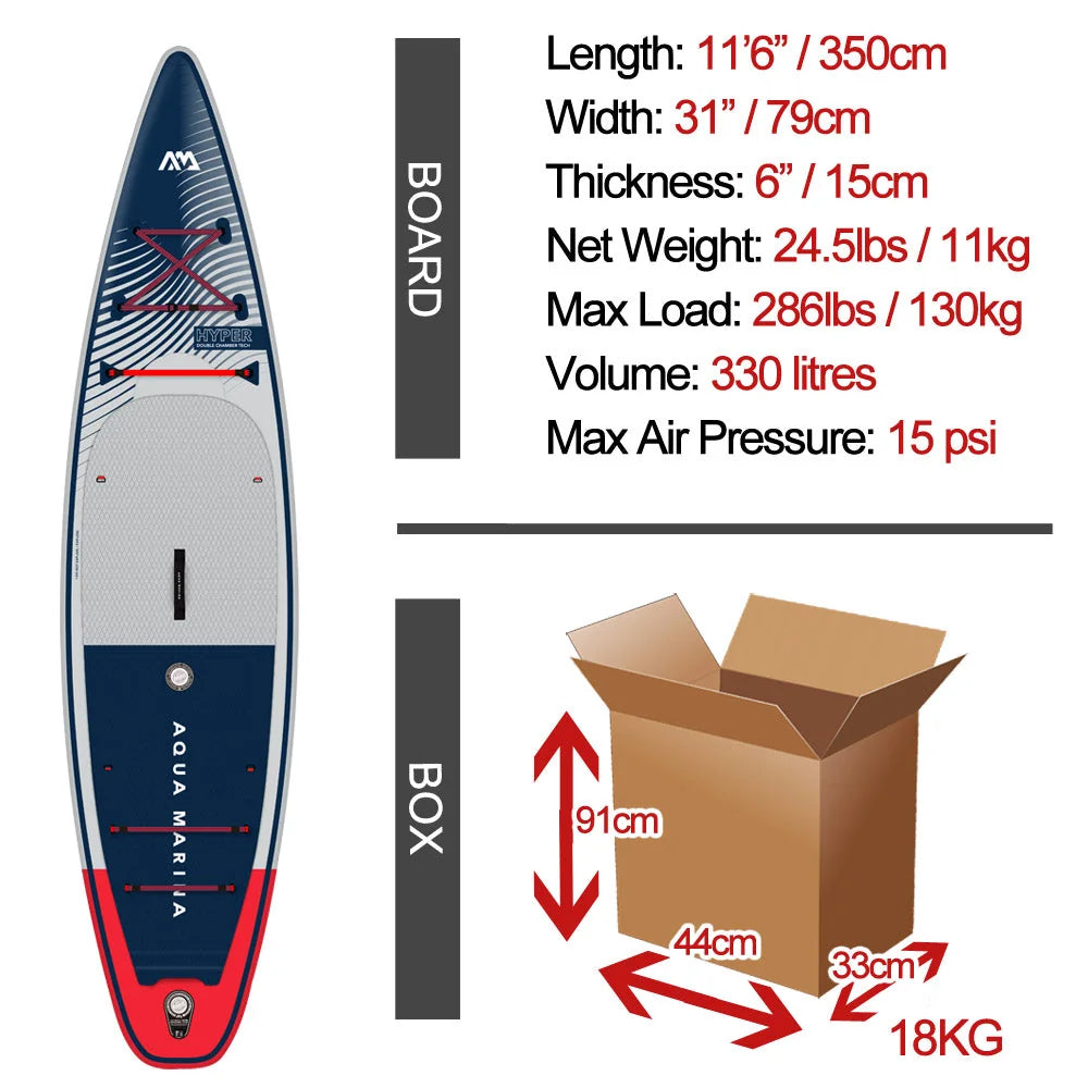 Aqua Marina Hyper Double Chamber Adventure Stand Up Paddle Board - 11'6" / 350cm