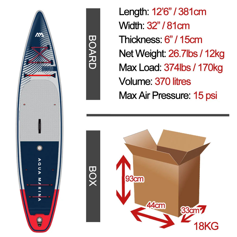Aqua Marina Hyper Double Chamber Adventure Stand Up Paddle Board - 12'6" / 381cm