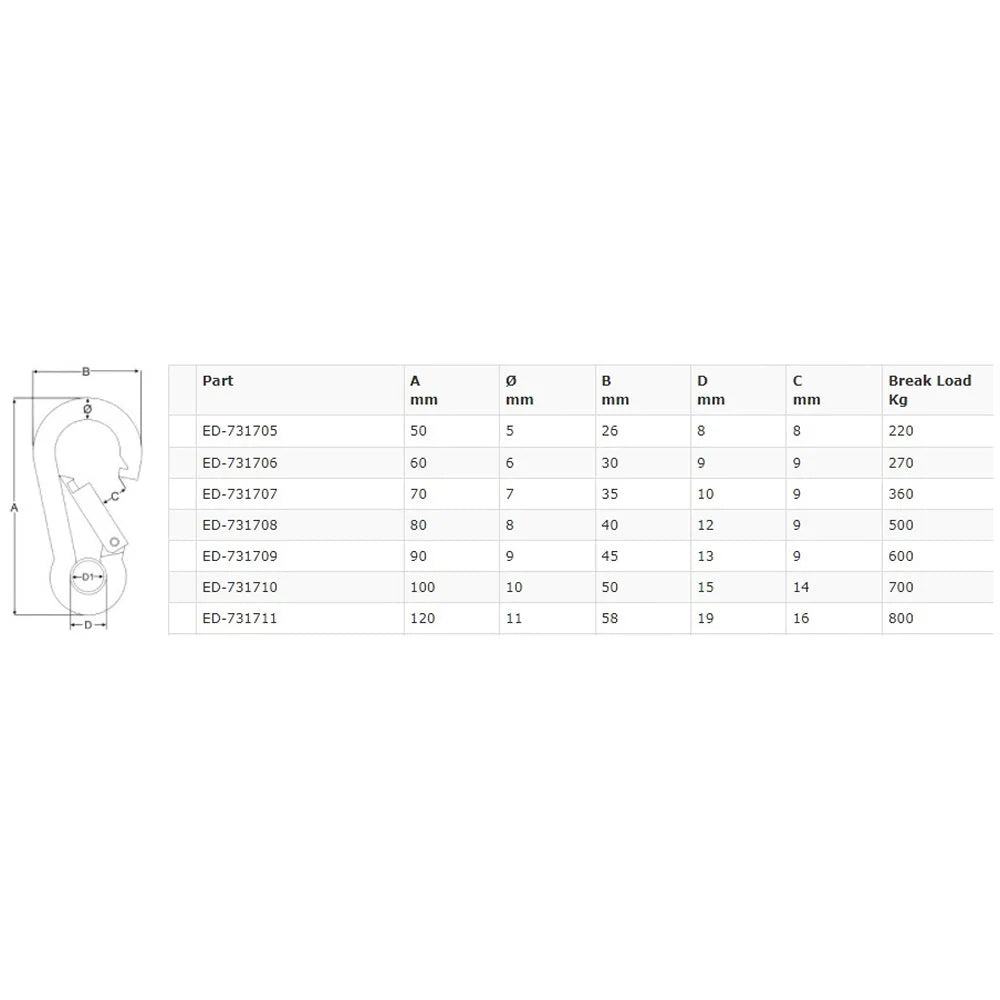 Proboat Carbine Hook Without Eye 70mm