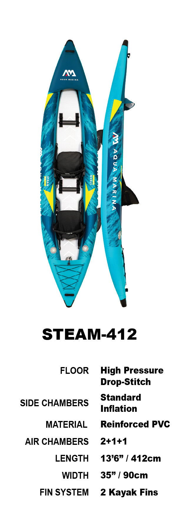 Aqua Marina Steam 412 - 2 Person Inflatable Kayak Package